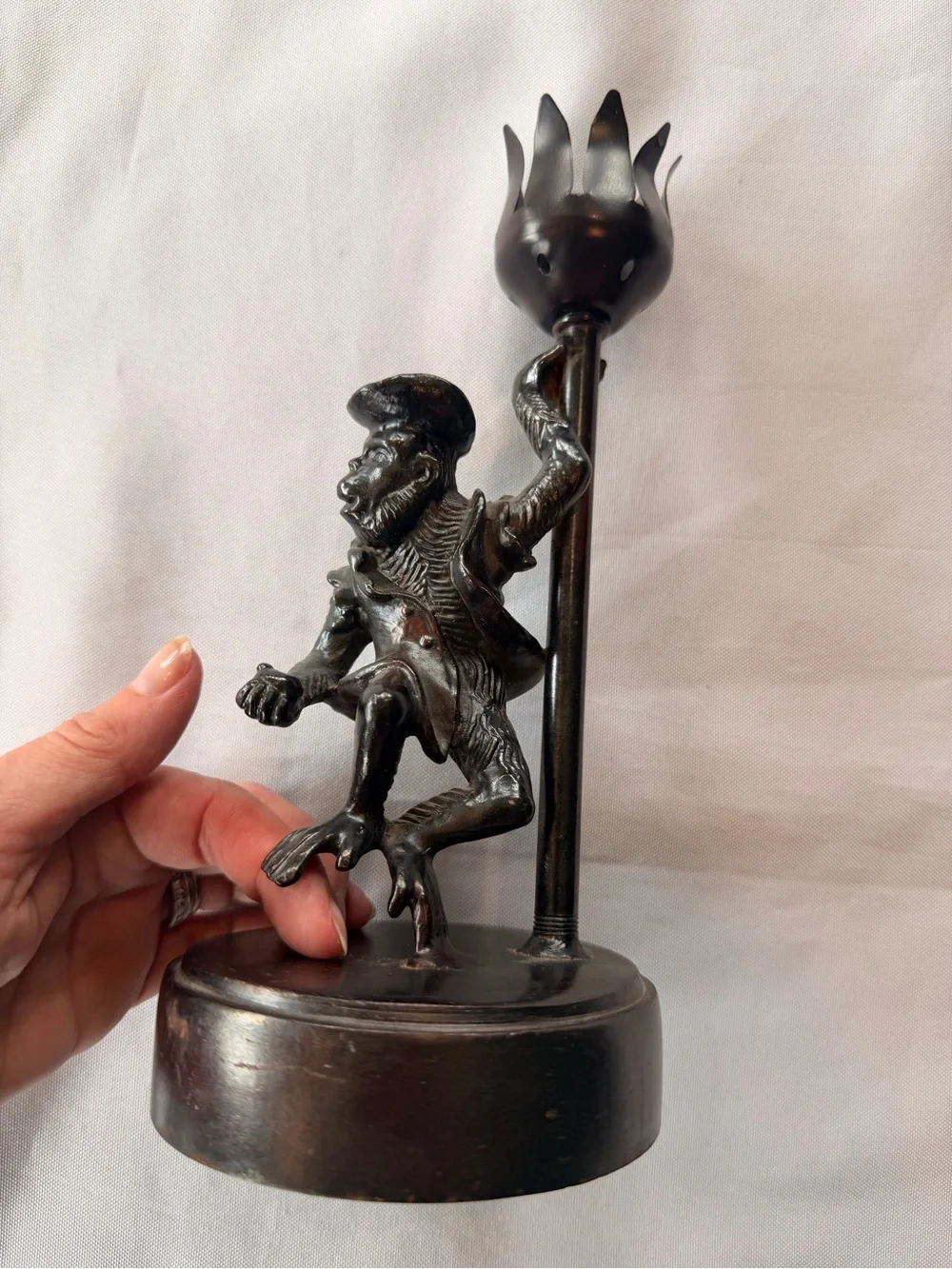 Vintage Bronze Dancing Monkey Candle or Fairy Light Holder Heavy